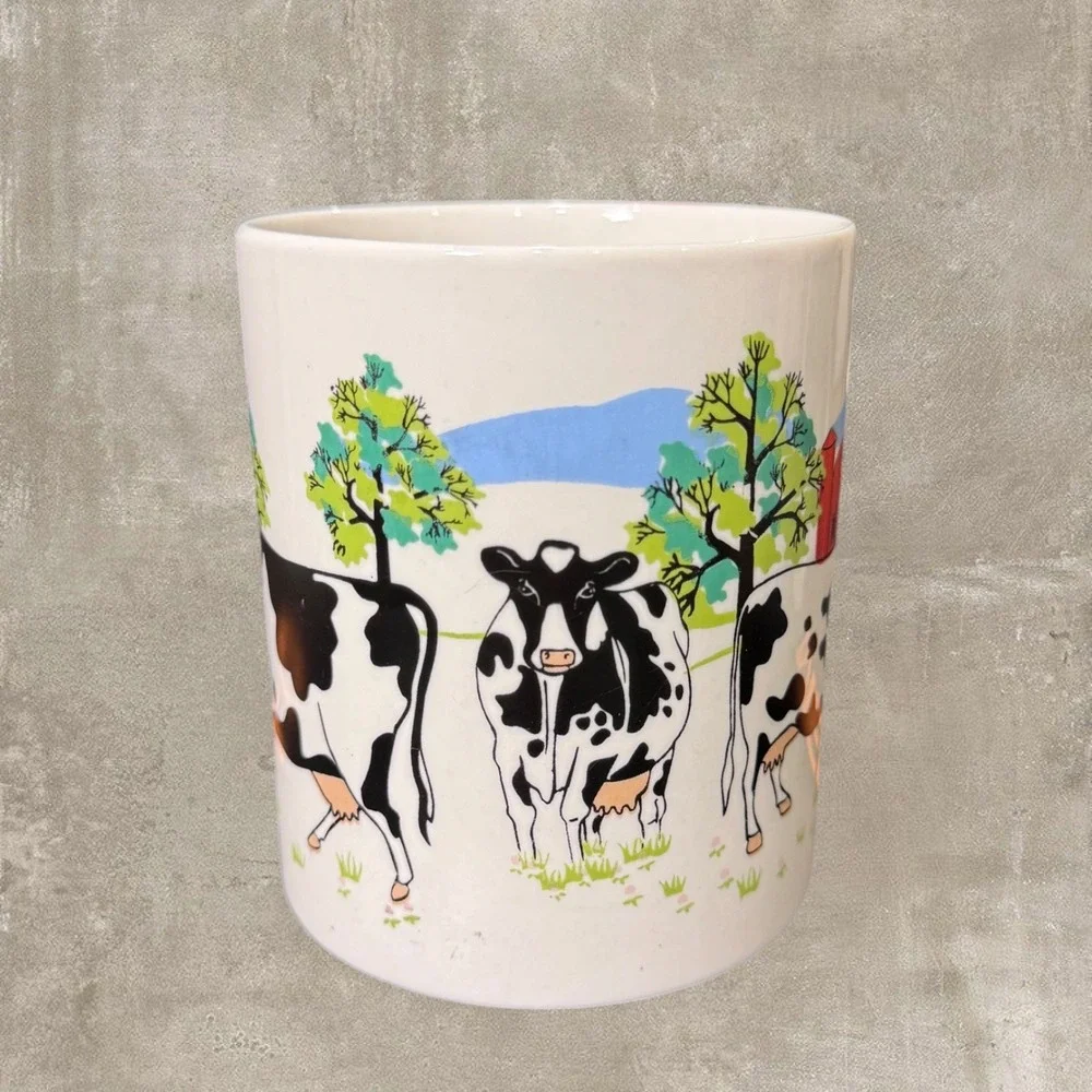 Vintage 1997 E. Rosen Cow Mug Set 2 Farmhouse Coffee Cup Dairy Cow Kitchen Decor
